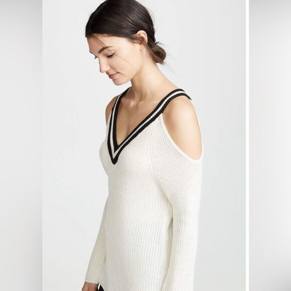 Jack BB Dakota Women's Made The Squad Cold Shoulder Striped V-Neck Sweater - Picture 3 of 5